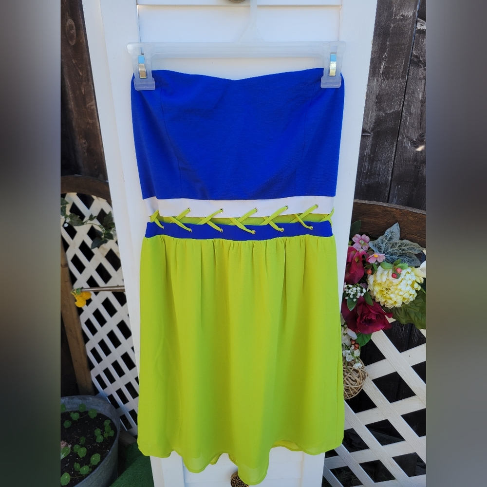 Jealous Tomato Strapless Mini Dress Colorblock Lacing Detail M